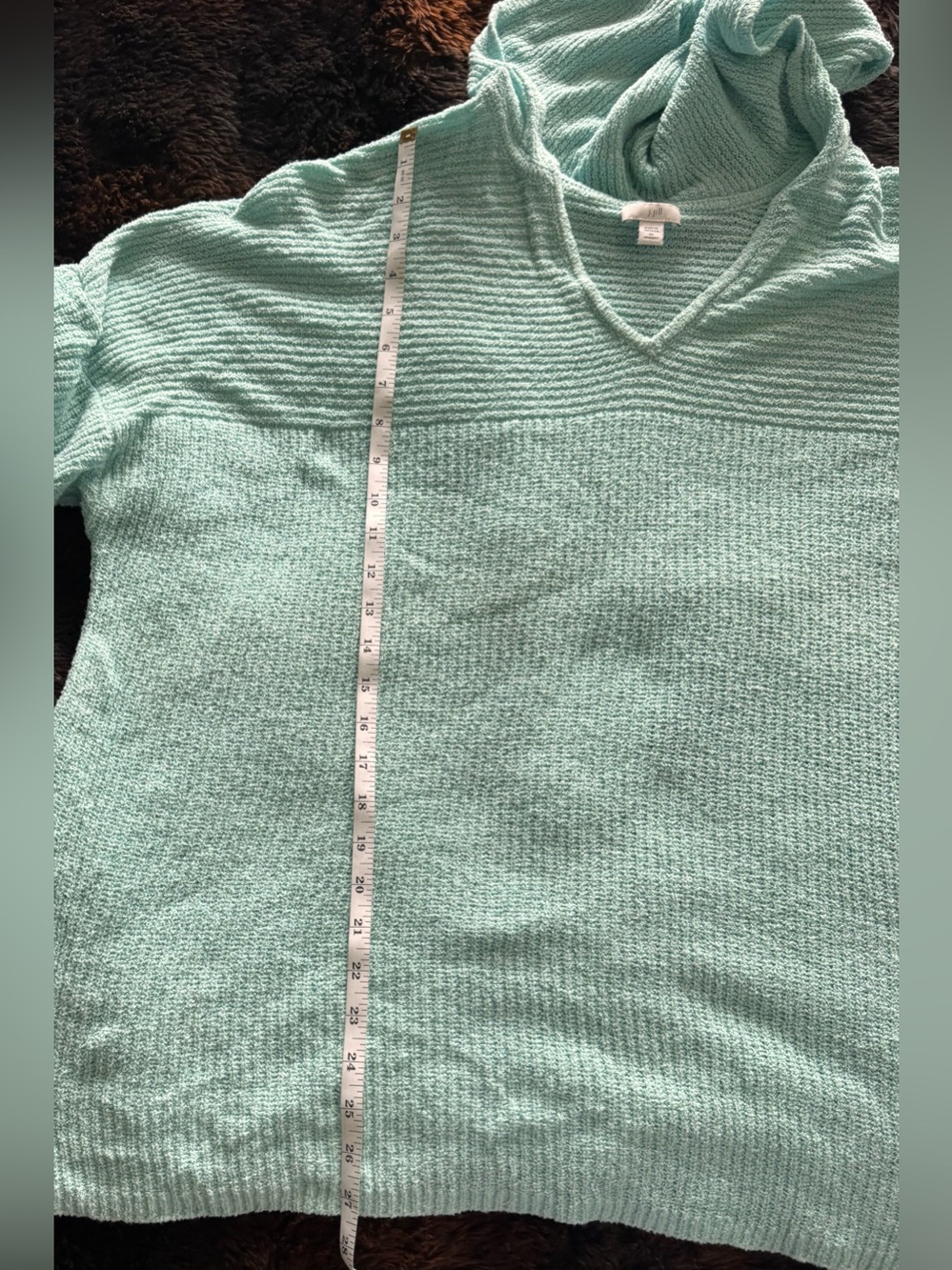J. Jill Mint Green V-Neck Hooded Knit Sweater - Picture 8 of 10
